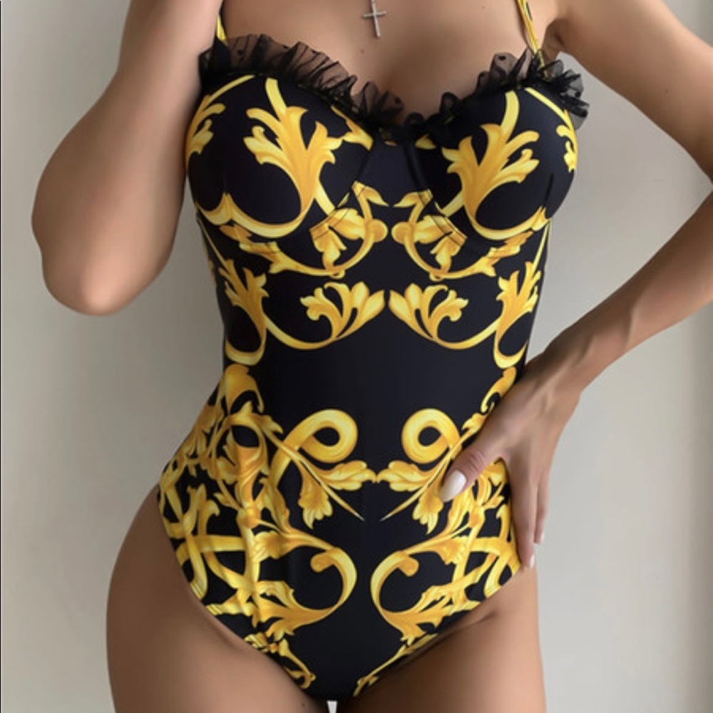 Versace Like Print Bathing Suit One Piece Swimsuit